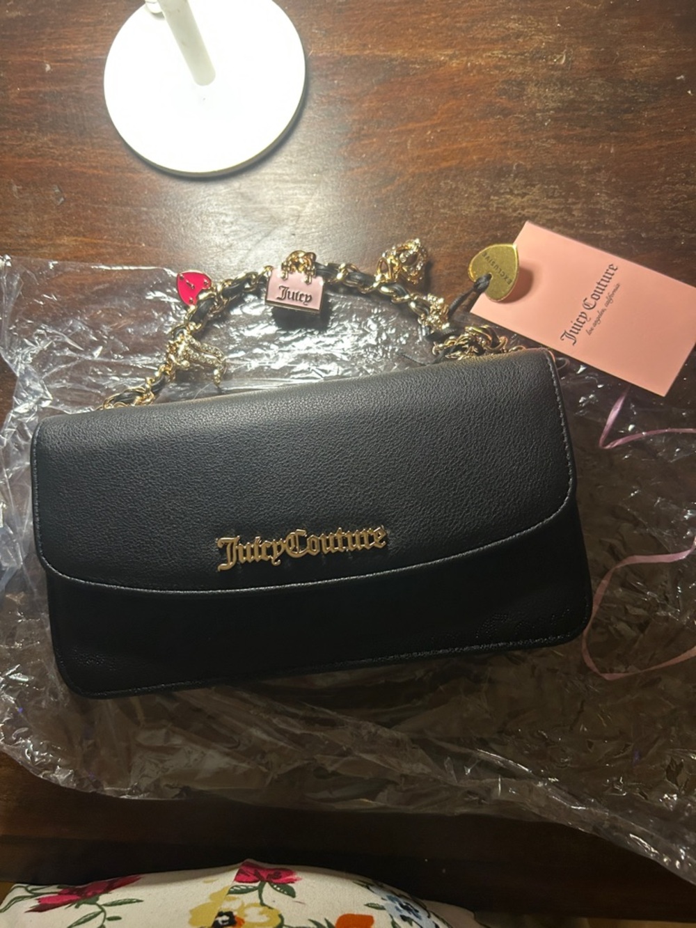 Juicy Couture Black Shoulder Bag with Gold Chain and Logo
